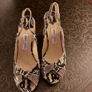 Jimmy Choo Snakeskin Slingback Heels - Black and Cream